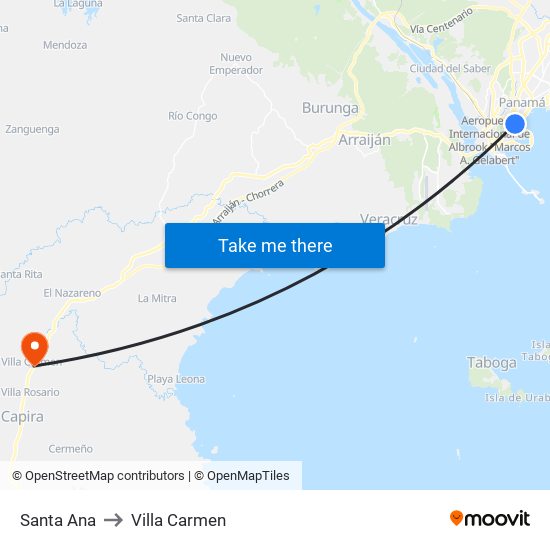 Santa Ana to Villa Carmen map