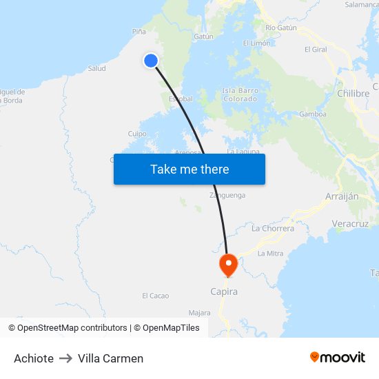 Achiote to Villa Carmen map