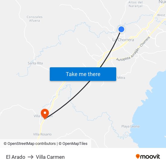 El Arado to Villa Carmen map