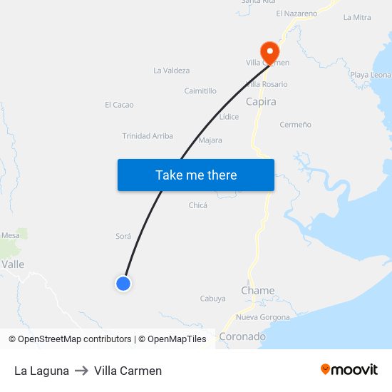 La Laguna to Villa Carmen map