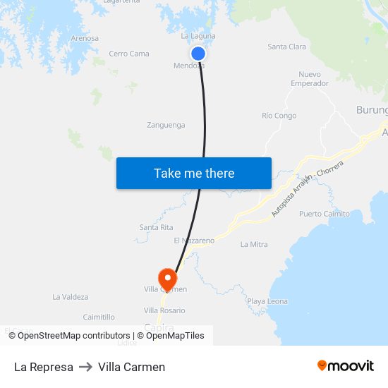 La Represa to Villa Carmen map