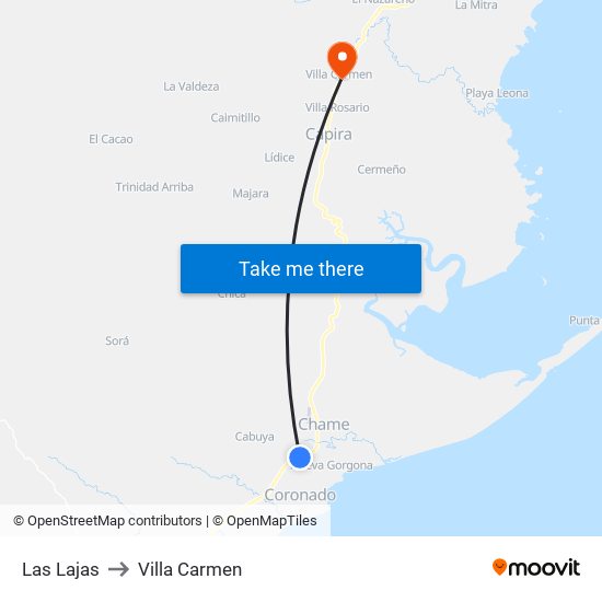 Las Lajas to Villa Carmen map