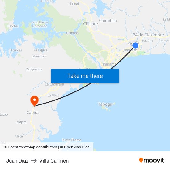 Juan Díaz to Villa Carmen map