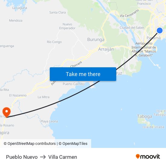 Pueblo Nuevo to Villa Carmen map
