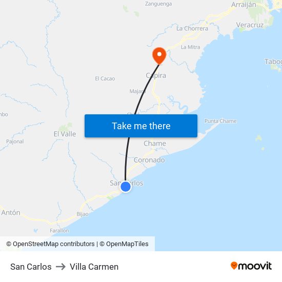 San Carlos to Villa Carmen map