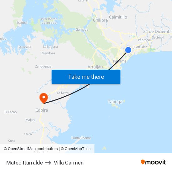 Mateo Iturralde to Villa Carmen map