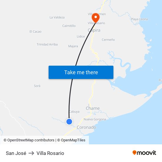 San José to Villa Rosario map