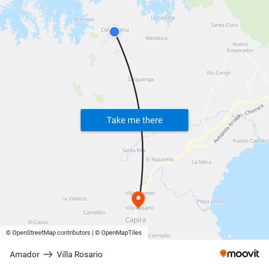 Amador to Villa Rosario map