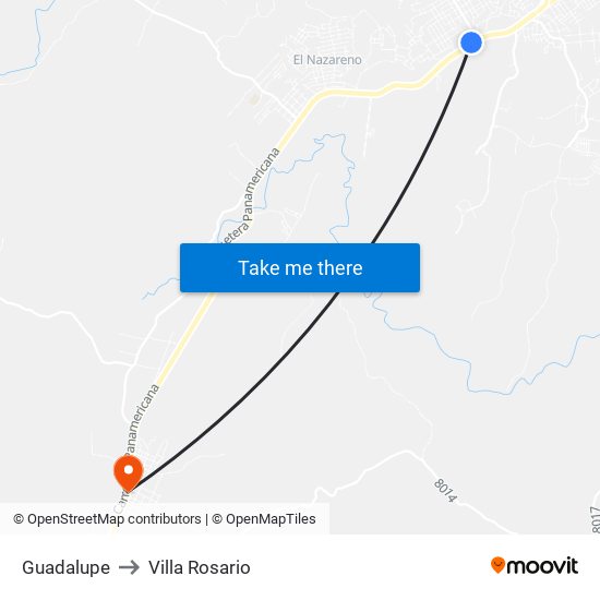 Guadalupe to Villa Rosario map