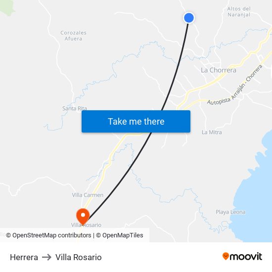 Herrera to Villa Rosario map