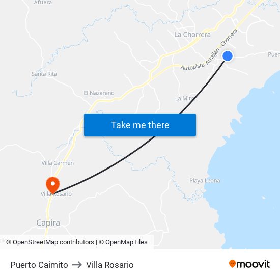 Puerto Caimito to Villa Rosario map
