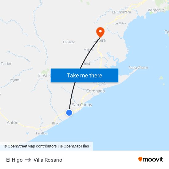 El Higo to Villa Rosario map