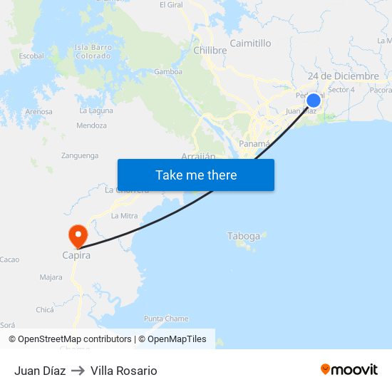 Juan Díaz to Villa Rosario map