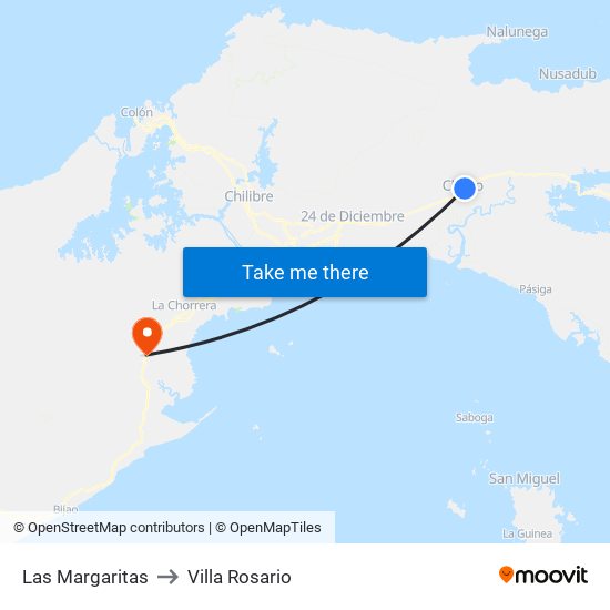 Las Margaritas to Villa Rosario map