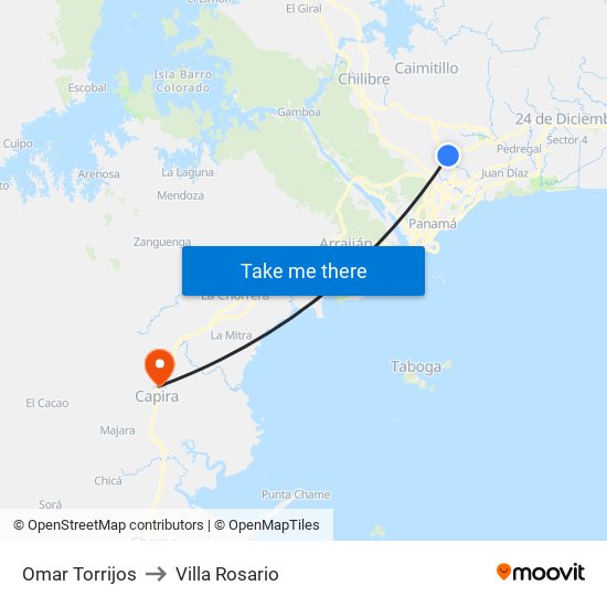 Omar Torrijos to Villa Rosario map