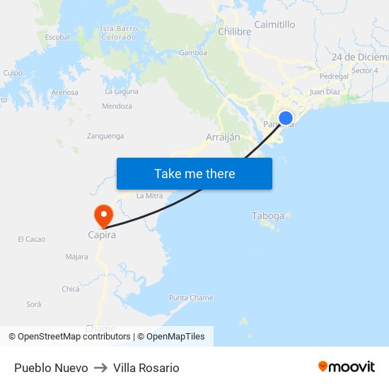 Pueblo Nuevo to Villa Rosario map