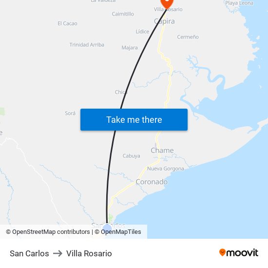 San Carlos to Villa Rosario map