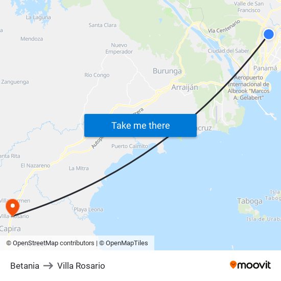 Betania to Villa Rosario map