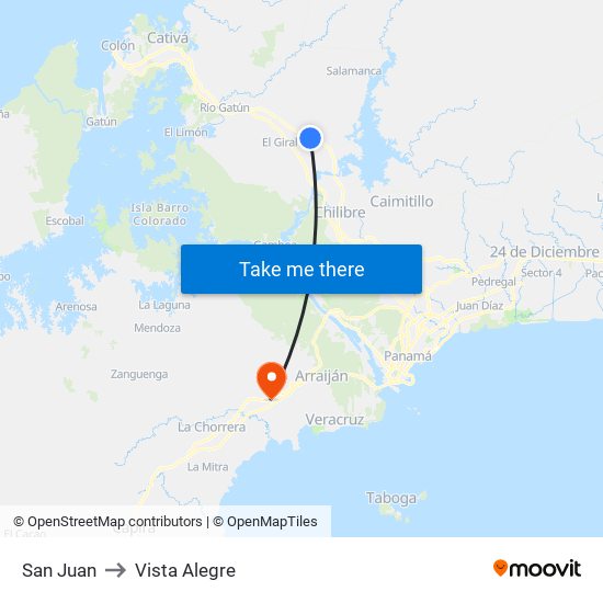 San Juan to Vista Alegre map