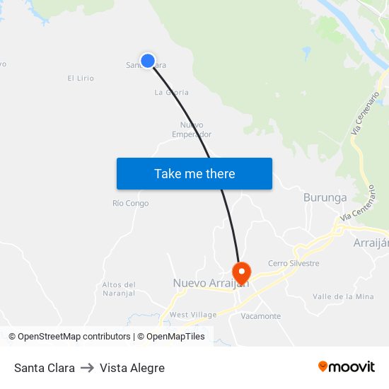 Santa Clara to Vista Alegre map