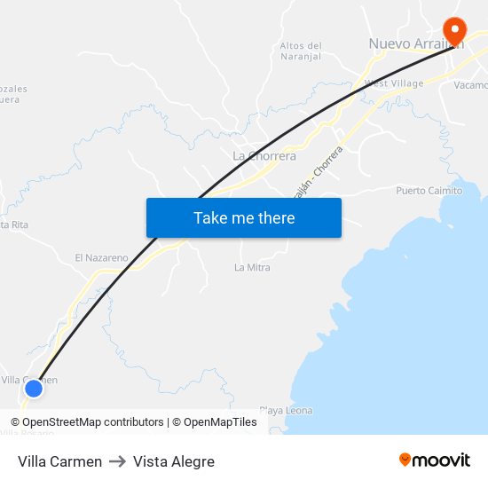 Villa Carmen to Vista Alegre map