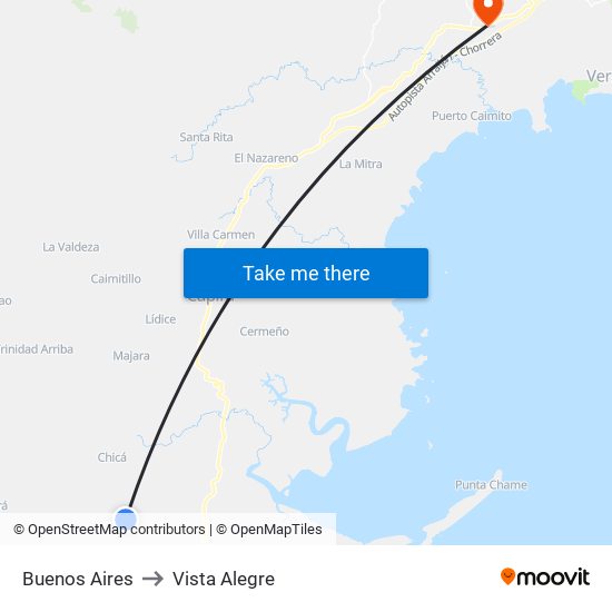 Buenos Aires to Vista Alegre map