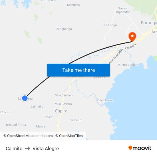 Caimito to Vista Alegre map