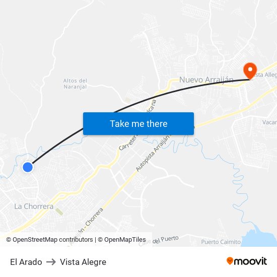 El Arado to Vista Alegre map