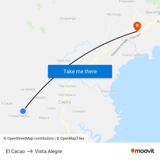 El Cacao to Vista Alegre map