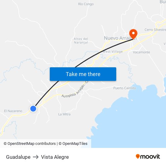 Guadalupe to Vista Alegre map