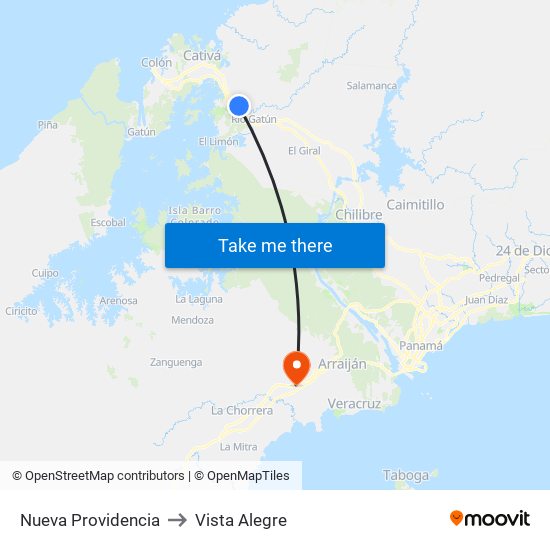Nueva Providencia to Vista Alegre map