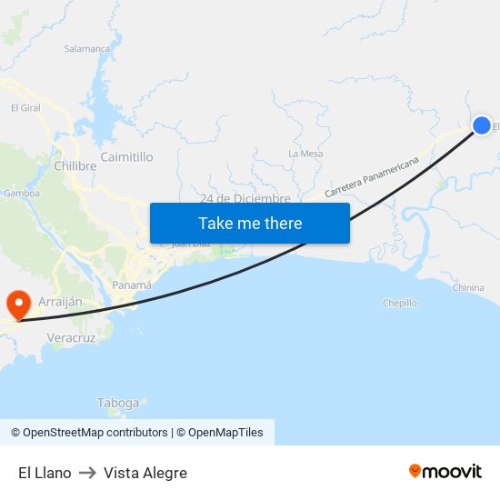 El Llano to Vista Alegre map