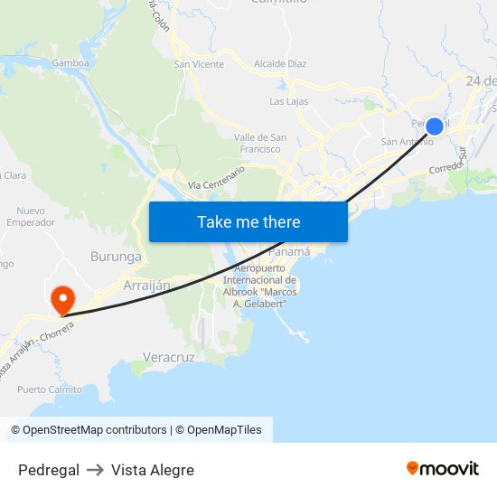 Pedregal to Vista Alegre map
