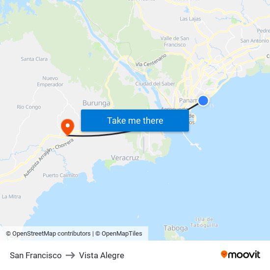San Francisco to Vista Alegre map