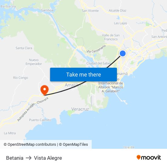 Betania to Vista Alegre map
