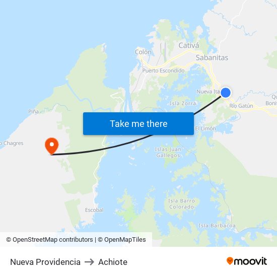 Nueva Providencia to Achiote map