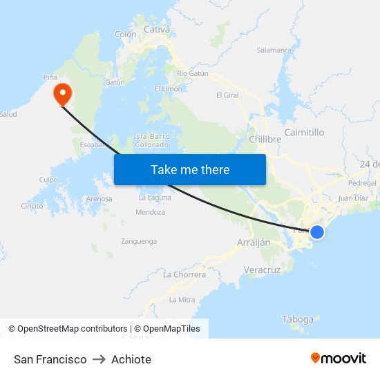 San Francisco to Achiote map