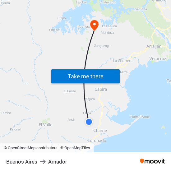 Buenos Aires to Amador map