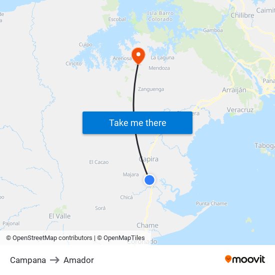 Campana to Amador map