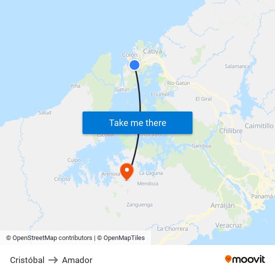 Cristóbal to Amador map