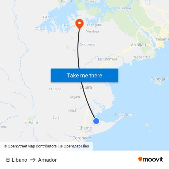 El Libano to Amador map