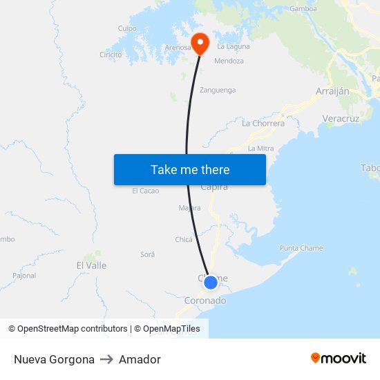Nueva Gorgona to Amador map