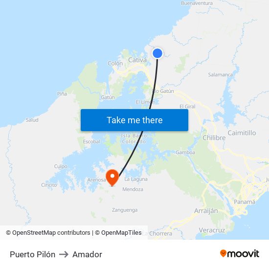 Puerto Pilón to Amador map