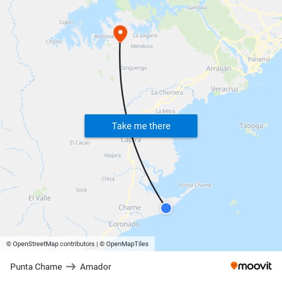 Punta Chame to Amador map