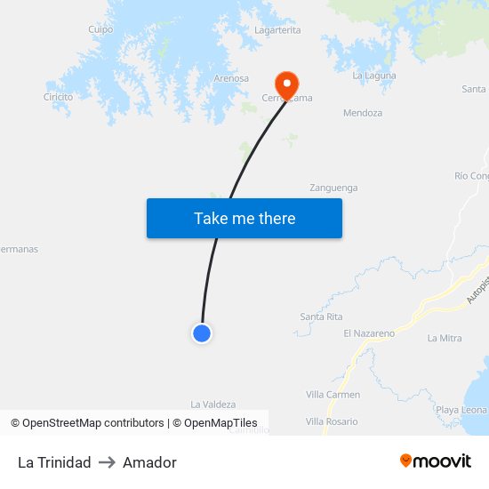 La Trinidad to Amador map