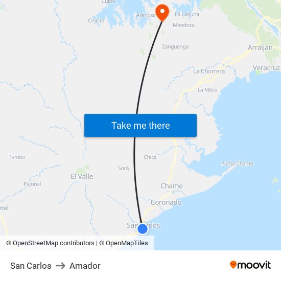 San Carlos to Amador map