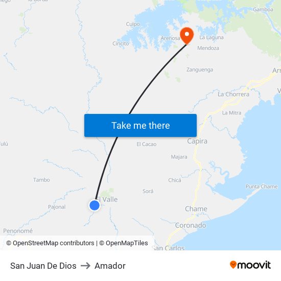 San Juan De Dios to Amador map