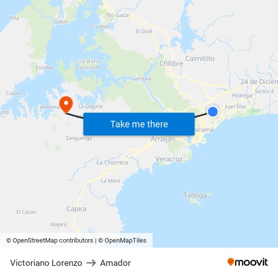 Victoriano Lorenzo to Amador map