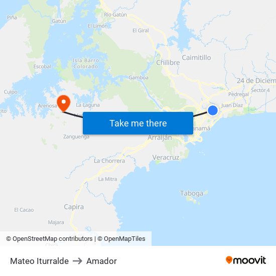 Mateo Iturralde to Amador map