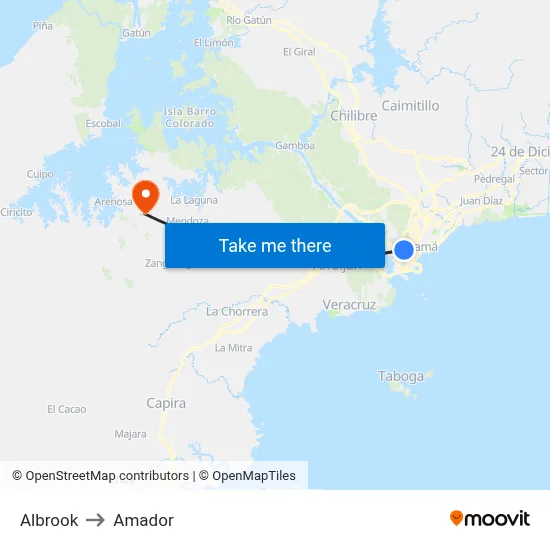 Albrook to Amador map